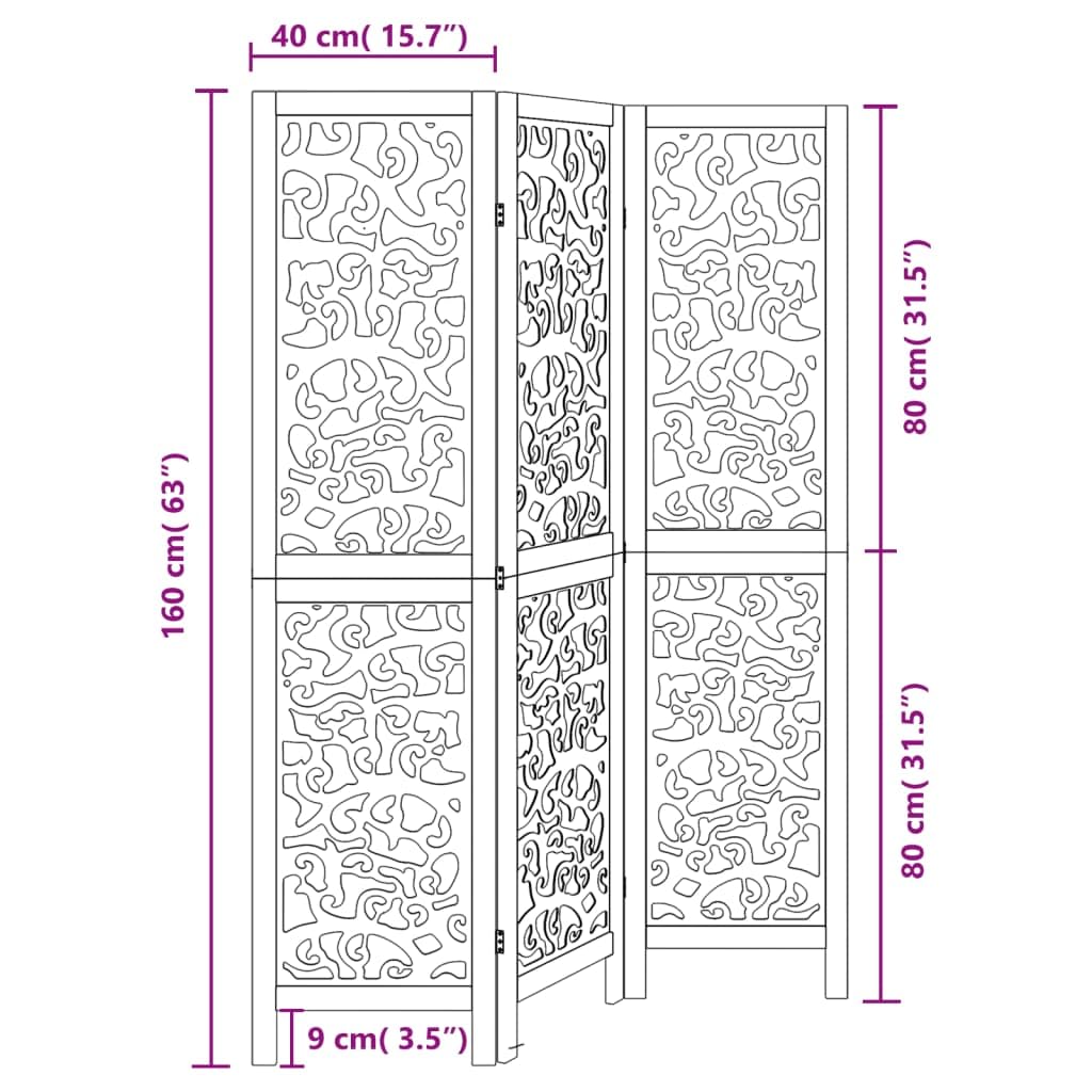 vidaXL Möbel Paravent Schwarz 3-tlg. 40x160 cm Holz