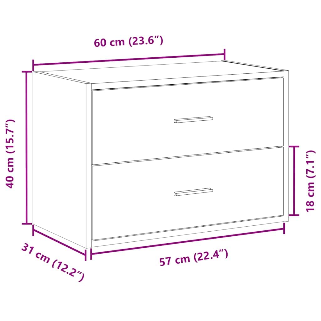 vidaXL Schrank 2 Schubladen Kommode Grau Sonoma 60x31x40
