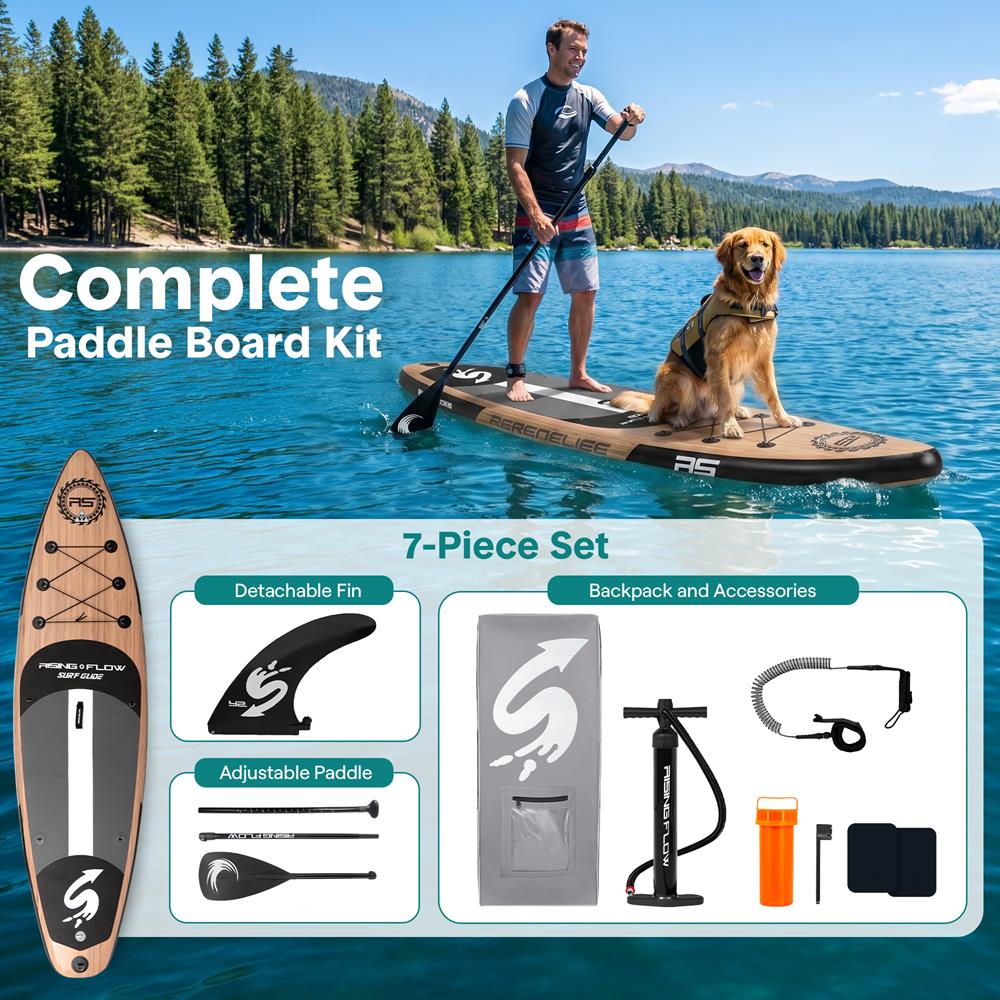 Serenelife SUP Board Aufblasbar 10'6 Holz 350lbs Set