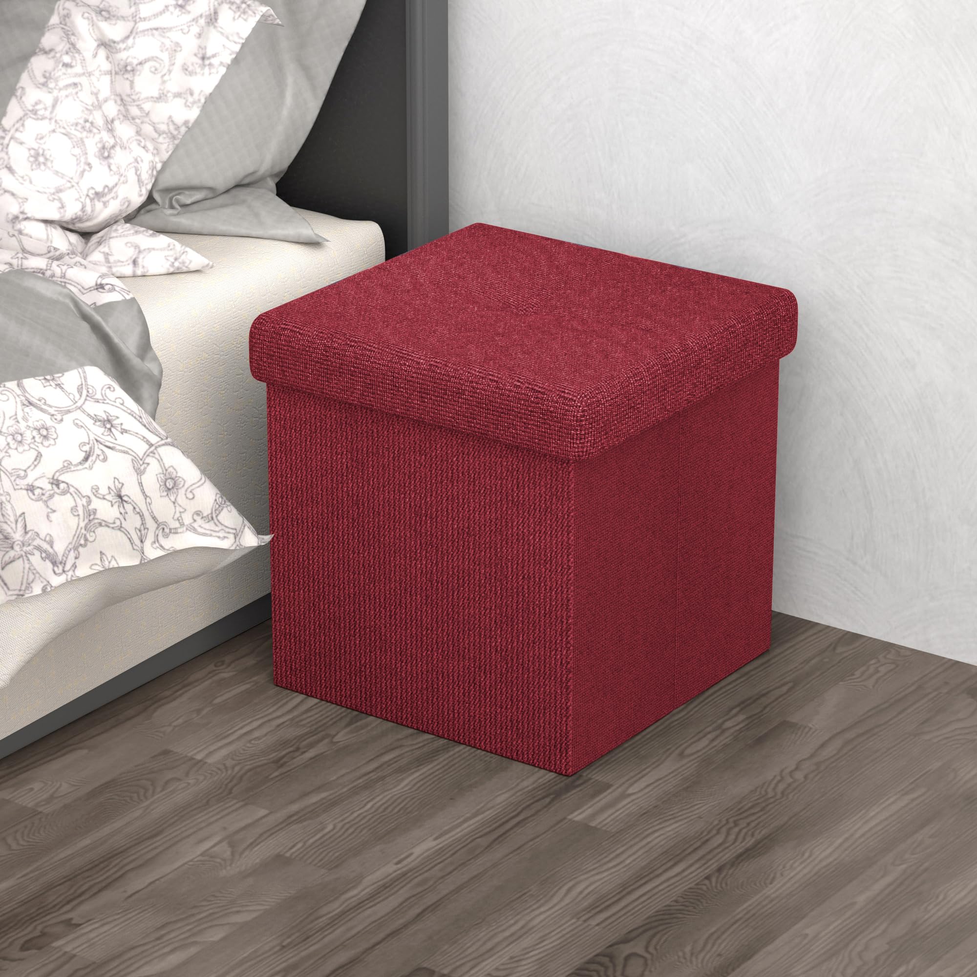Intirilife Sitzhocker 30x30x30 Granat Rot mit Stauraum