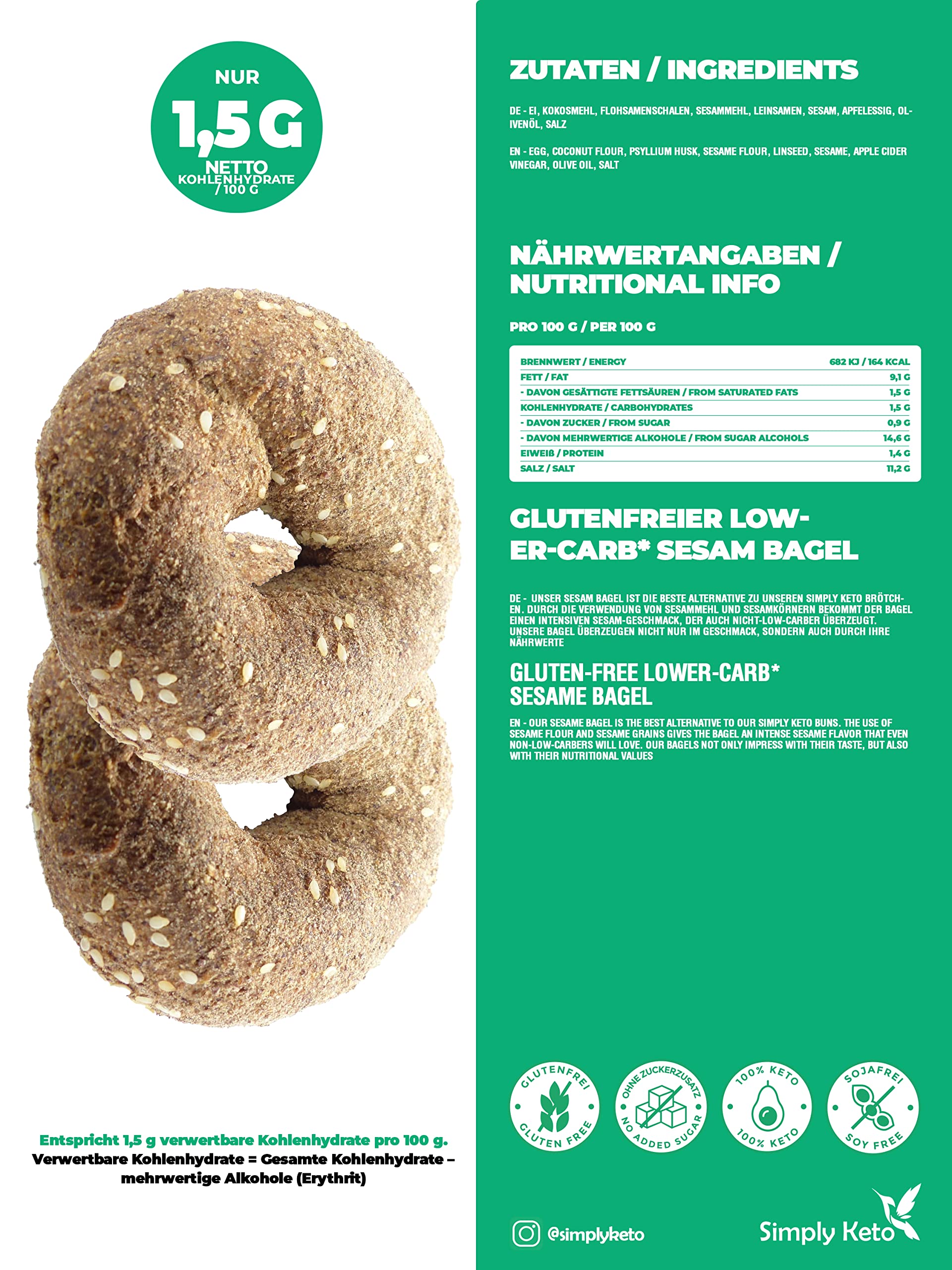 Simply Keto Frühstück Sesam-Bagel 12er Pack proteinreich