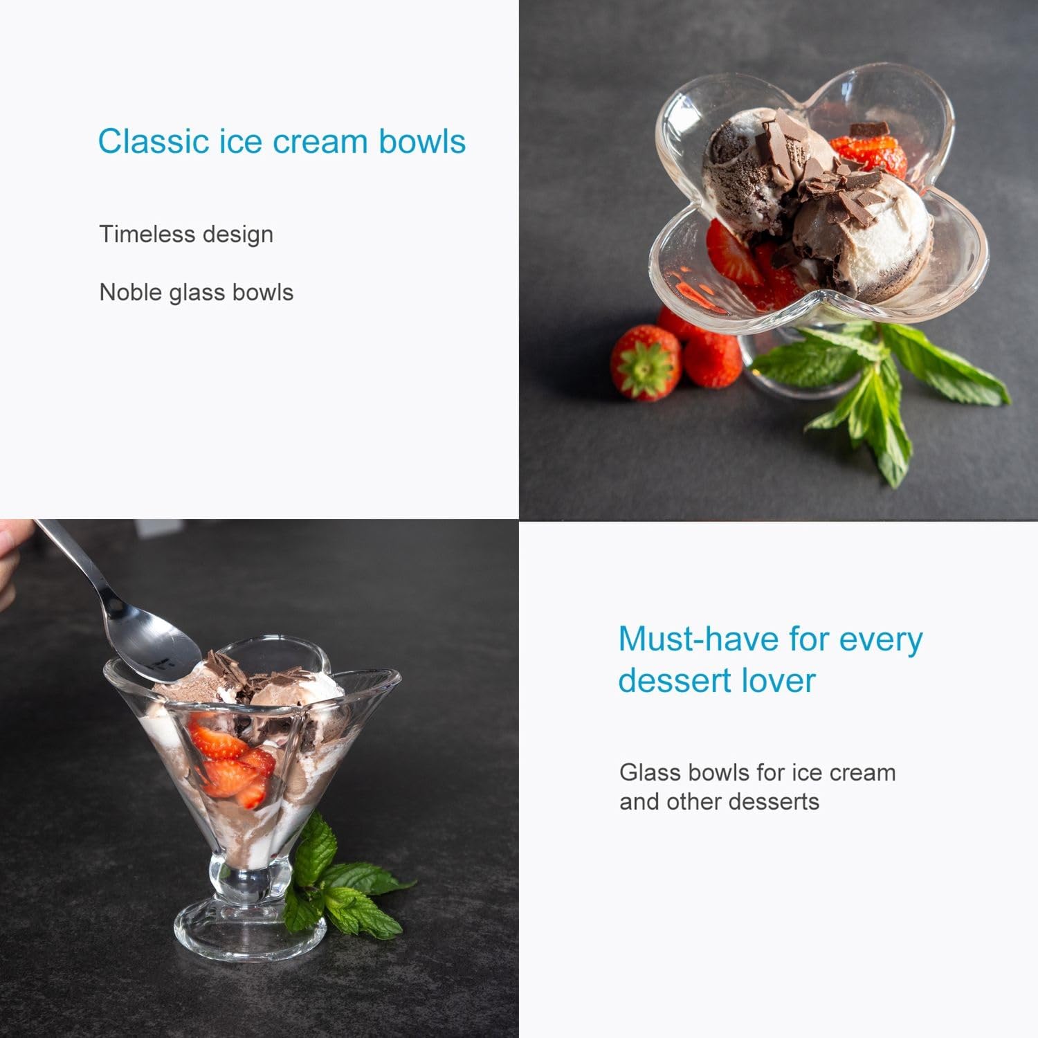 Intirilife Eisschalen Glas 4er Set 150 ml mit Standfuß