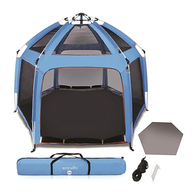Serenelife Pet Care Laufstall faltbar blau 6-teilig UV-Schutz