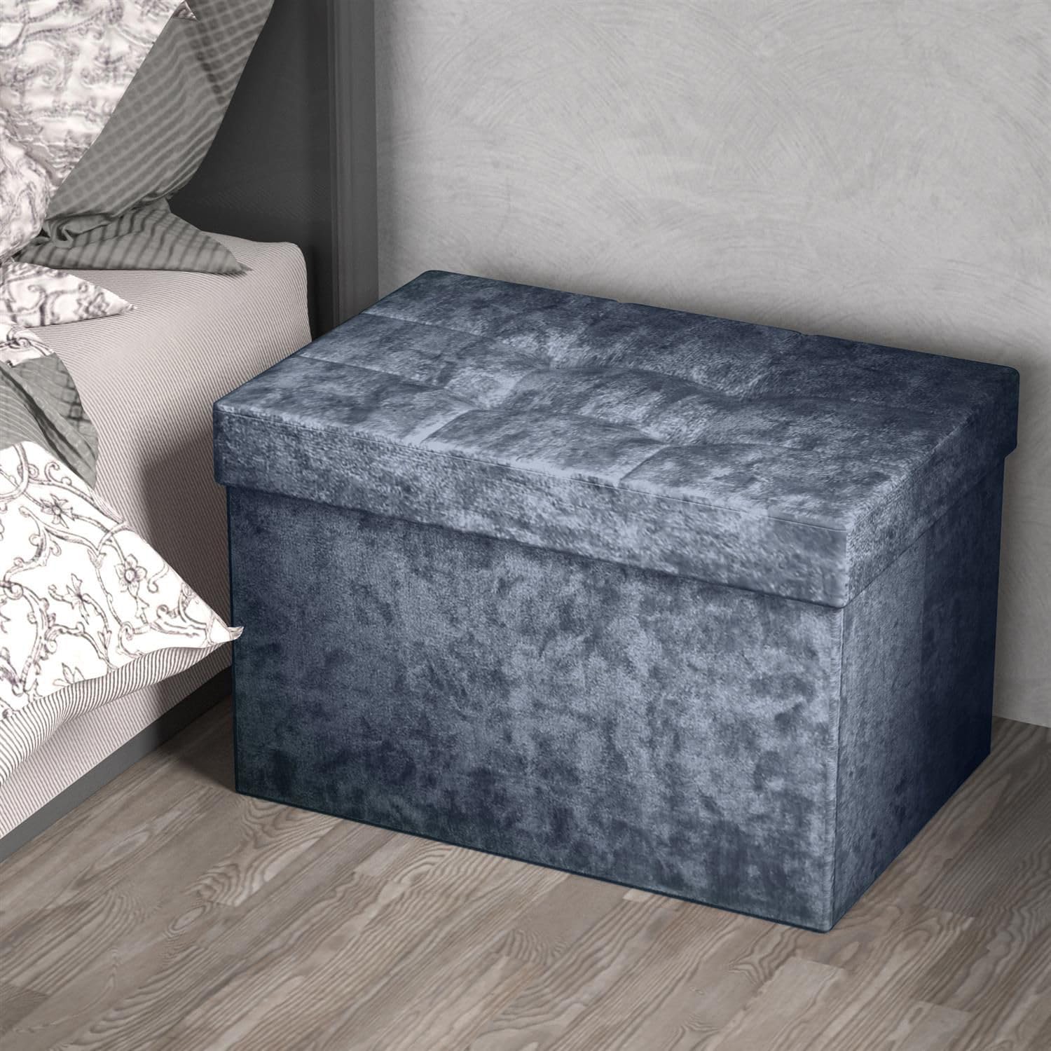 Intirilife Sitzbank 49x30x30 Hocker Samt Grau mit Stauraum