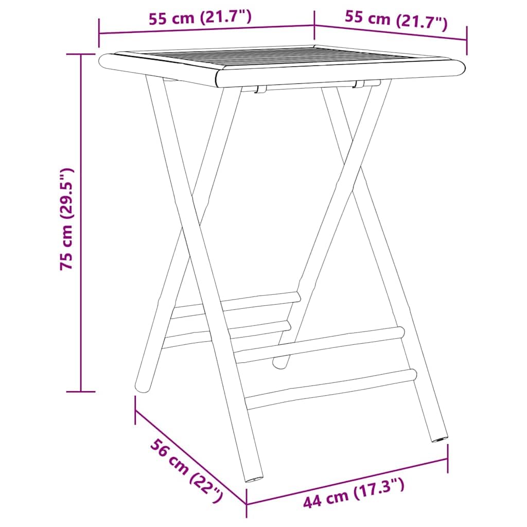 vidaXL Bistro-Set Bambus 3-tlg. klappbar Cremeweiß 55x55x75 cm