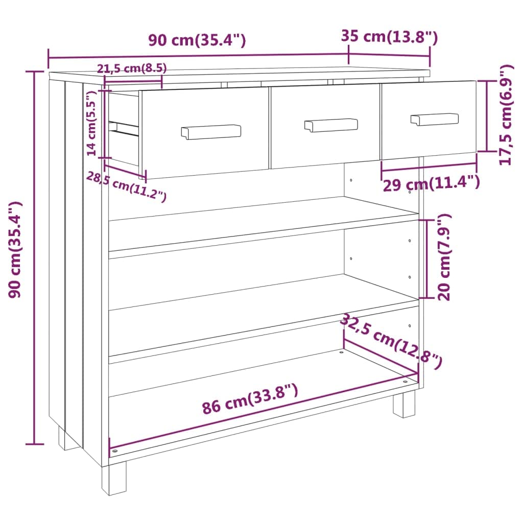 vidaXL Konsolentisch HAMAR 90x35x90 cm honigbraun Kiefer