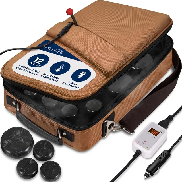 Serenelife Massage Hot Stone Set 12 Basaltsteine mit Tasche