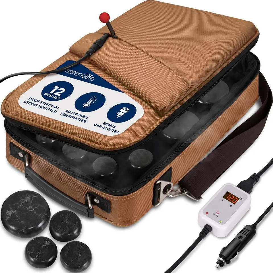 Serenelife Massage Hot Stone Set 12 Basaltsteine mit Tasche