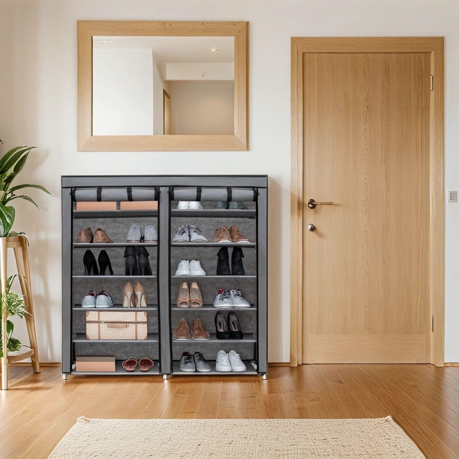 Intirilife Faltschrank Aschgrau 116,5x30x114 cm mit 12 Fächern