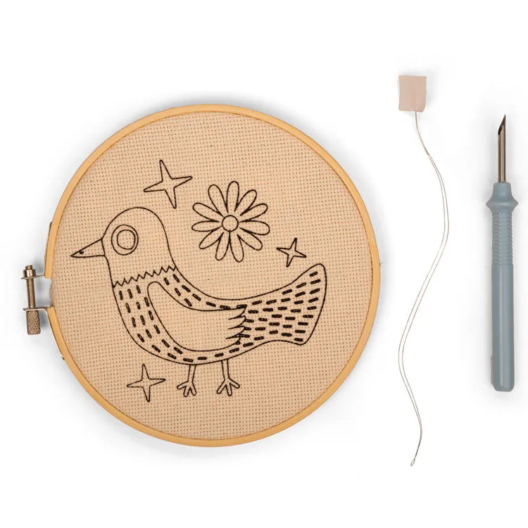Kikkerland Crafters Bird Punch Needle Kit Stickset