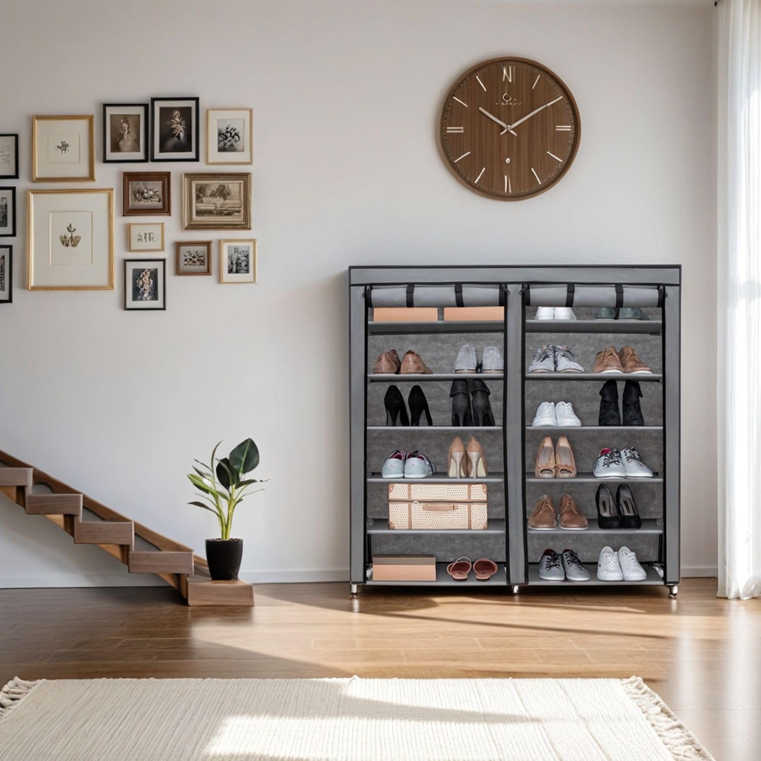 Intirilife Faltschrank Aschgrau 116,5x30x114 cm mit 12 Fächern
