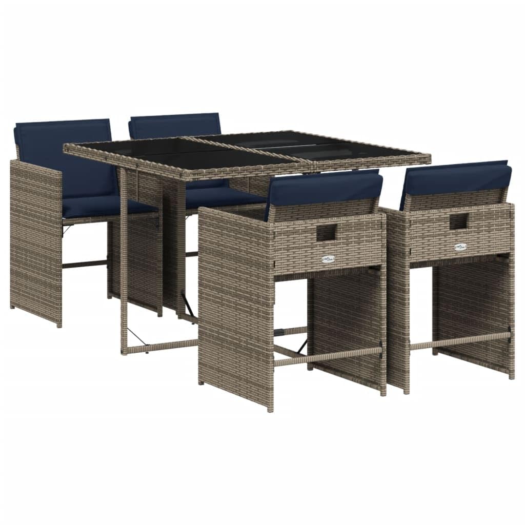 vidaXL 5-tlg Garten Ess-Set Poly-Rattan Grau mit Kissen