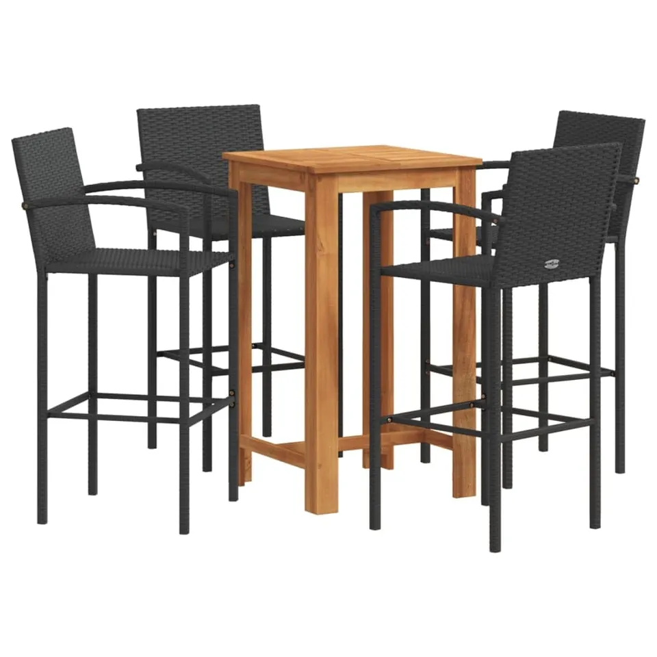 vidaXL Gartenbar-Set 5-TLG. Schwarz Akazie Poly Rattan Barset