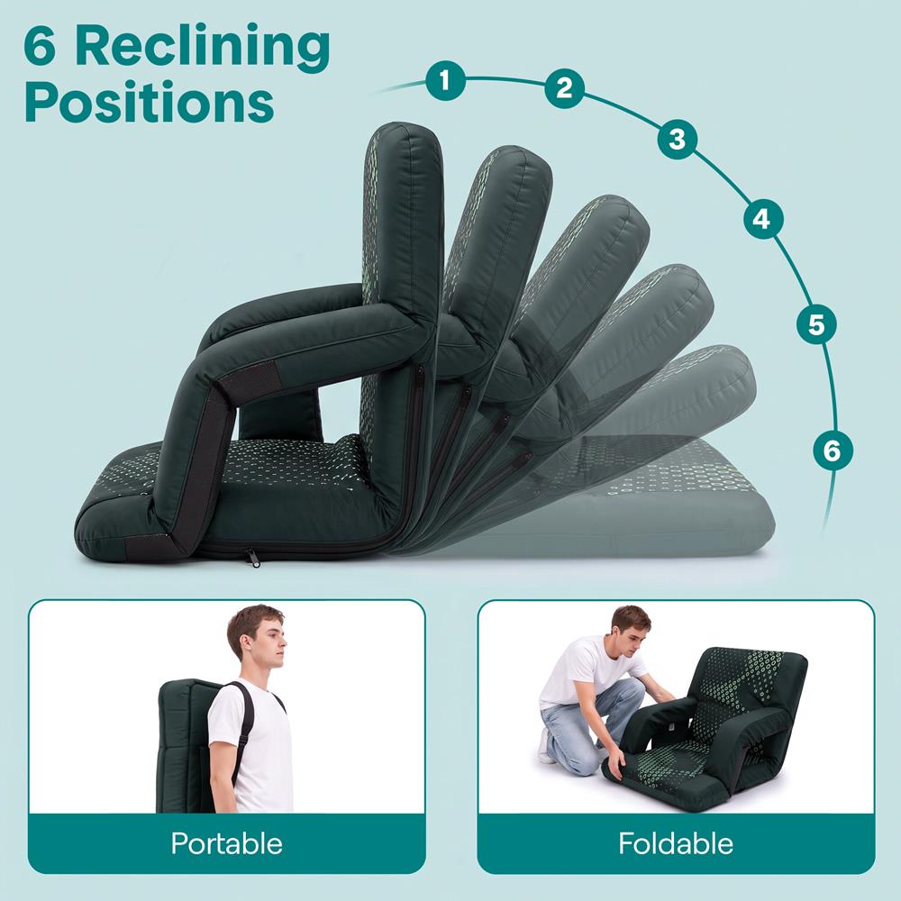 Serenelife Furniture Stadionstuhl 2er Set Grün 53 cm 6-fach neigbar