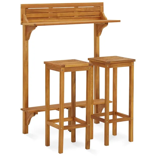 vidaXL Heim & Garten Balkon-Bar-Set 3-tlg. Akazienholz Tisch Stuhl