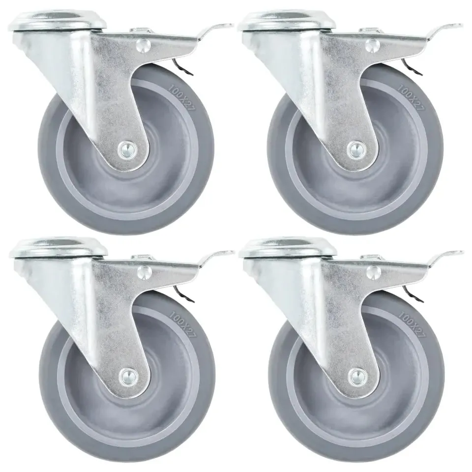 vidaXL 8x Lenkrollen 100 mm mit Rückenloch und Bremse TPR