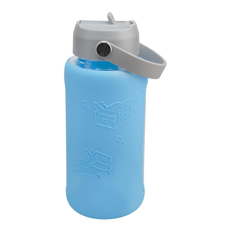 Paladone Minecraft Glas Trinkflasche 800ml Axolotl Silikon