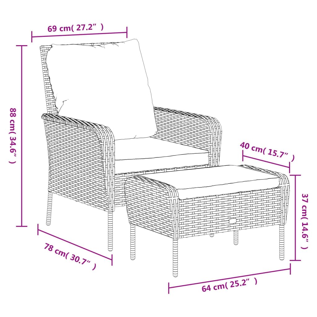 vidaXL Gartenstuhl mit Hocker Hellbraun Poly Rattan Gartensessel