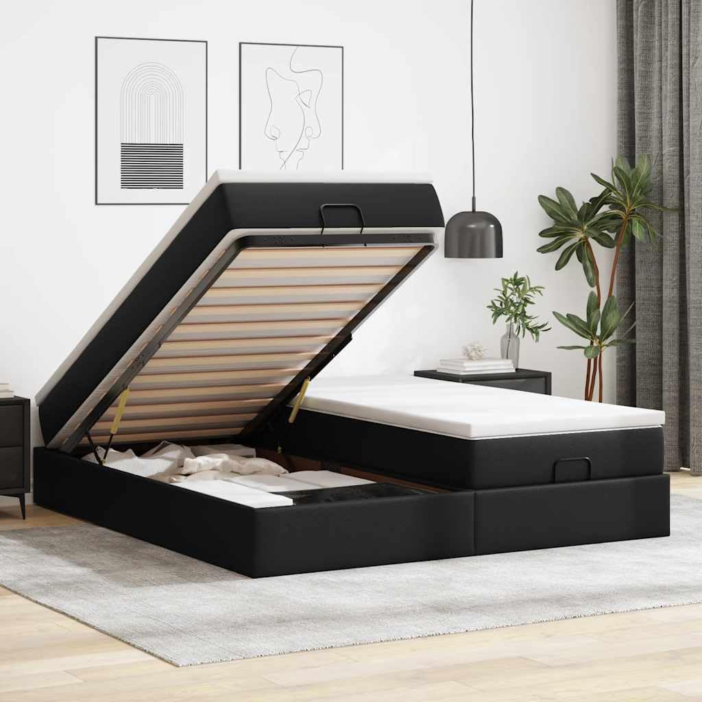 vidaXL Ottoman-Bett Schwarz 180x200 Kunstleder Stauraum