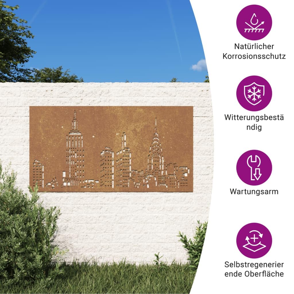 vidaXL Garten-Wanddeko 105x55 cm Cortenstahl Skyline Rost