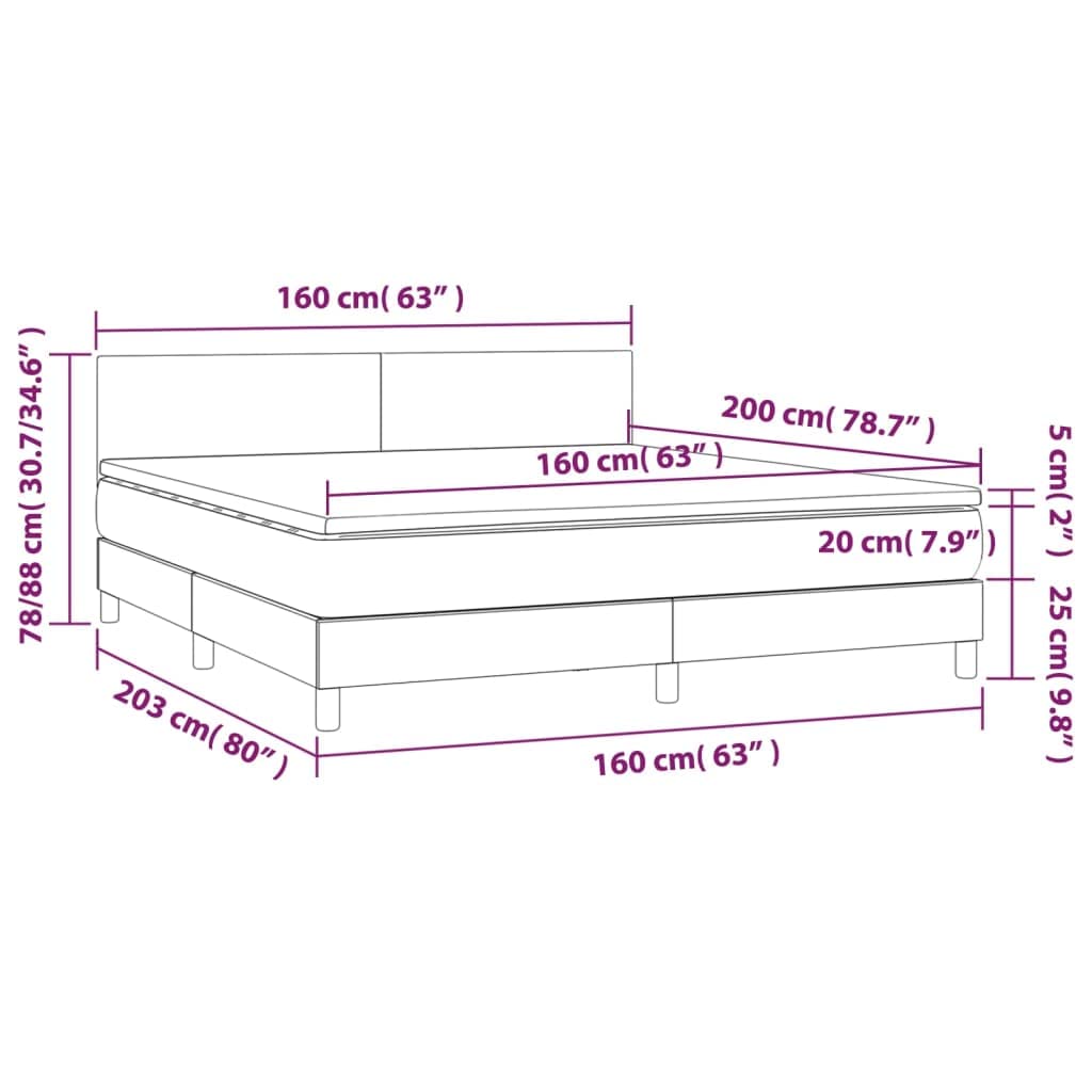 vidaXL Boxspringbett Creme 160x200 cm Stoff mit Matratze