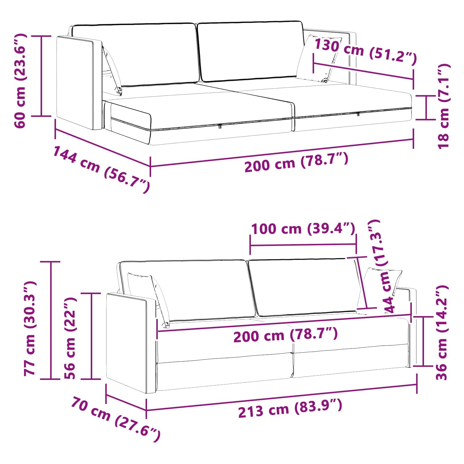 vidaXL Möbel Boden-Sofa-Bett Samt Blau 213 cm