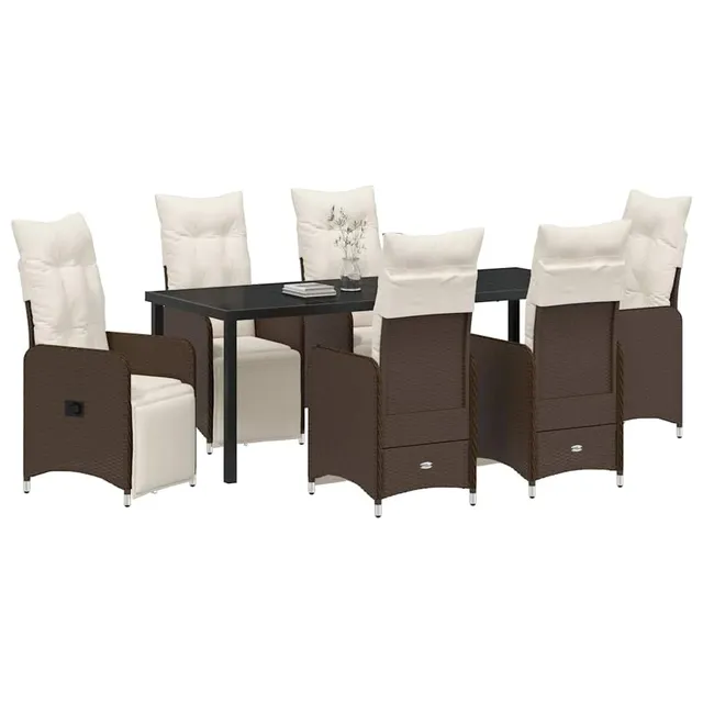 vidaXL Garten Essgruppe Braun 7-tlg Poly-Rattan