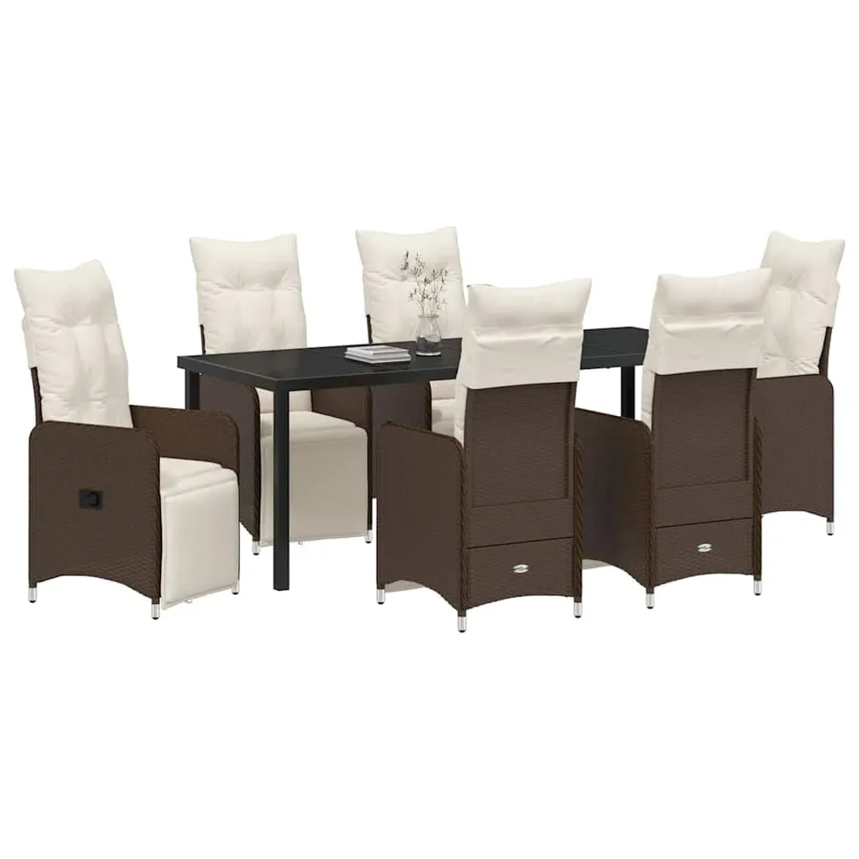 vidaXL Garten Essgruppe Braun 7-tlg Poly-Rattan