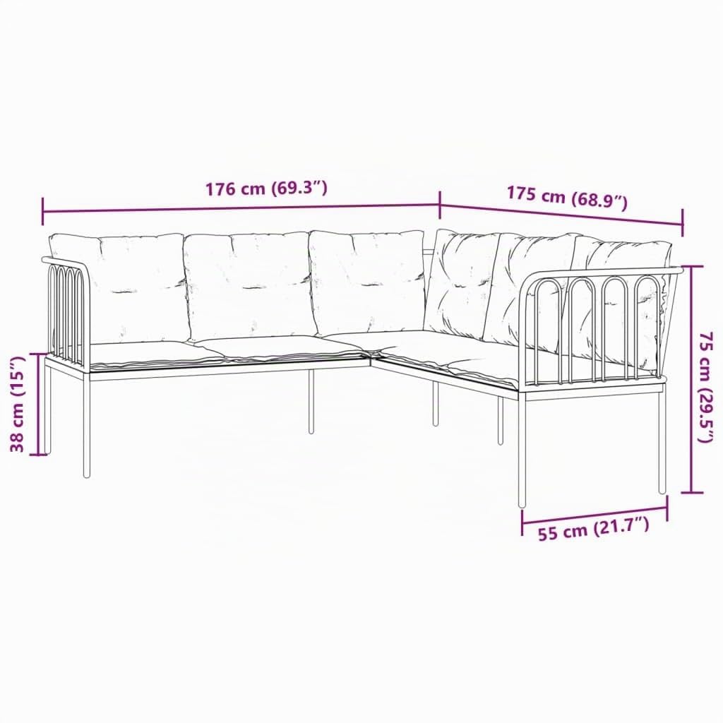 vidaXL Gartensofa L-Form Schwarz Textilene mit Kissen