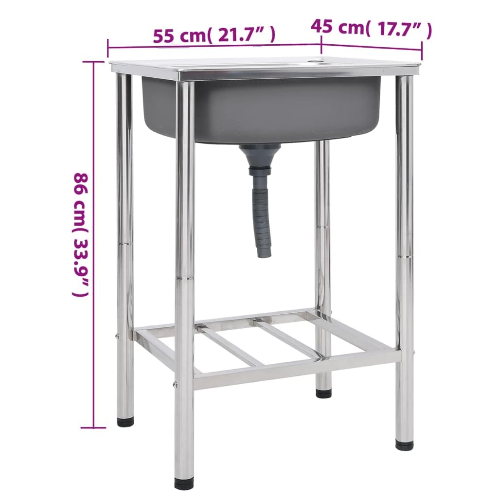 vidaXL Sportartikel Camping Spüle Edelstahl 55x45x18 cm silbern