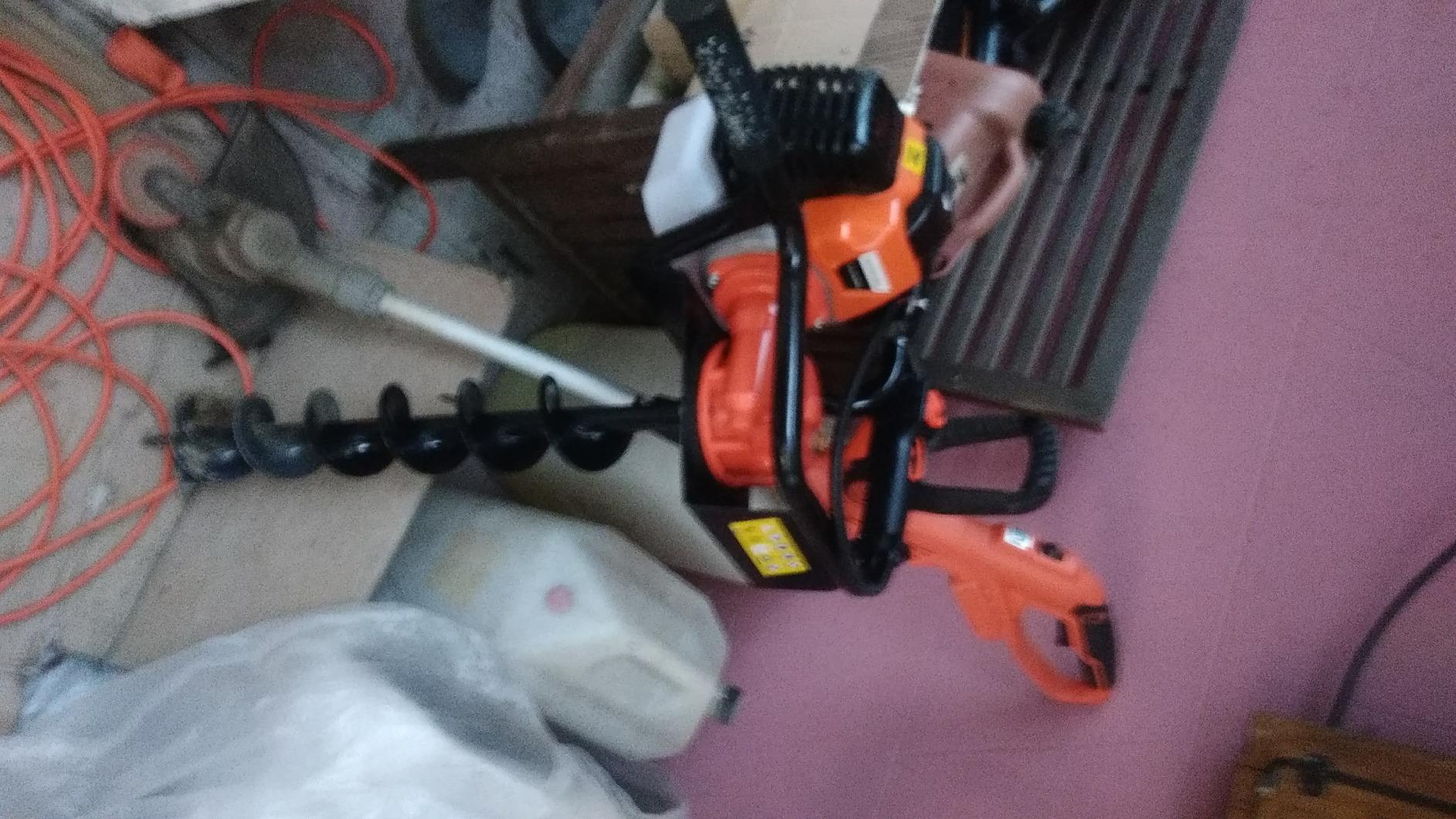 vidaXL Erdbohrer Orange Benzin 52 cm³ mit 3 Bohrern