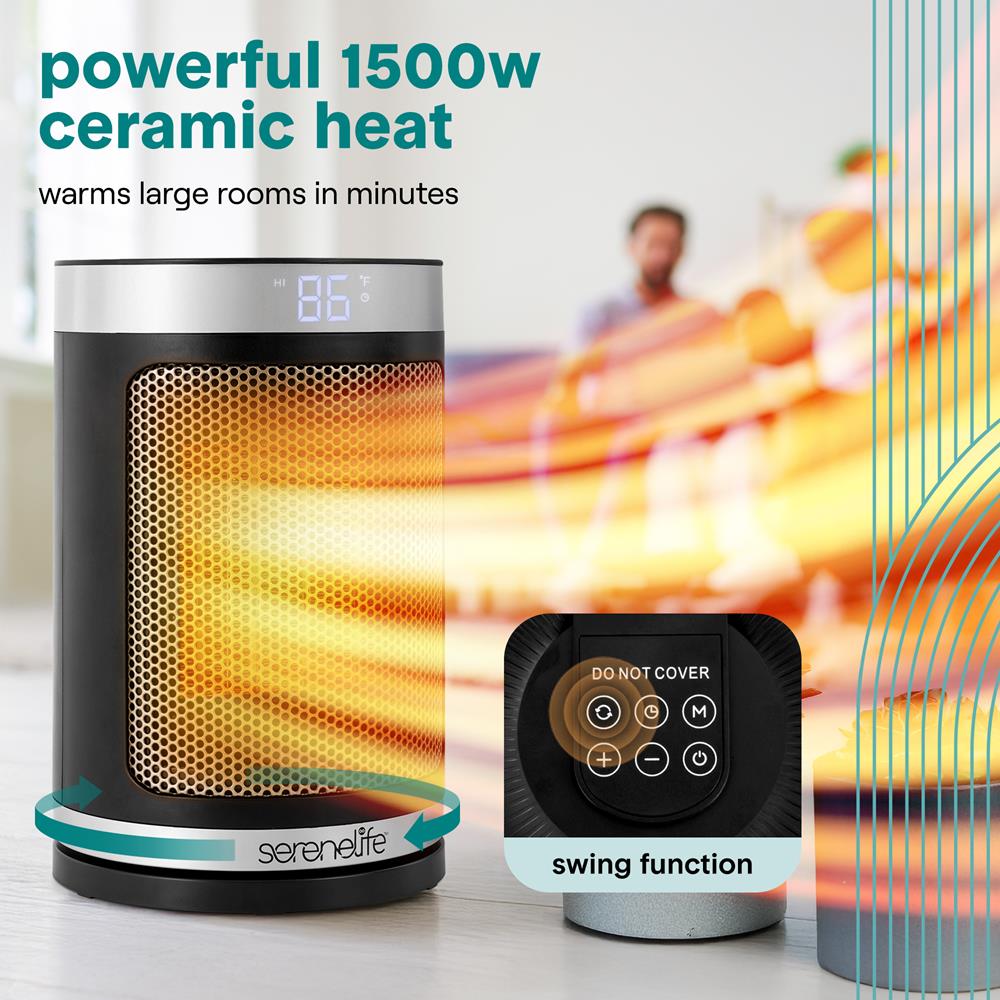 Serenelife Heizlüfter Keramik 1500W Schwarz Thermostat Fernbedienung