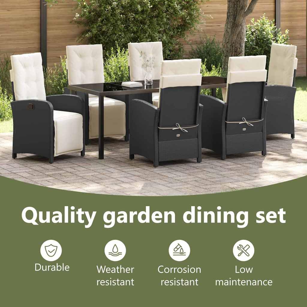 vidaXL Heim & Garten Garten Essgruppe 7-tlg Schwarz Poly-Rattan