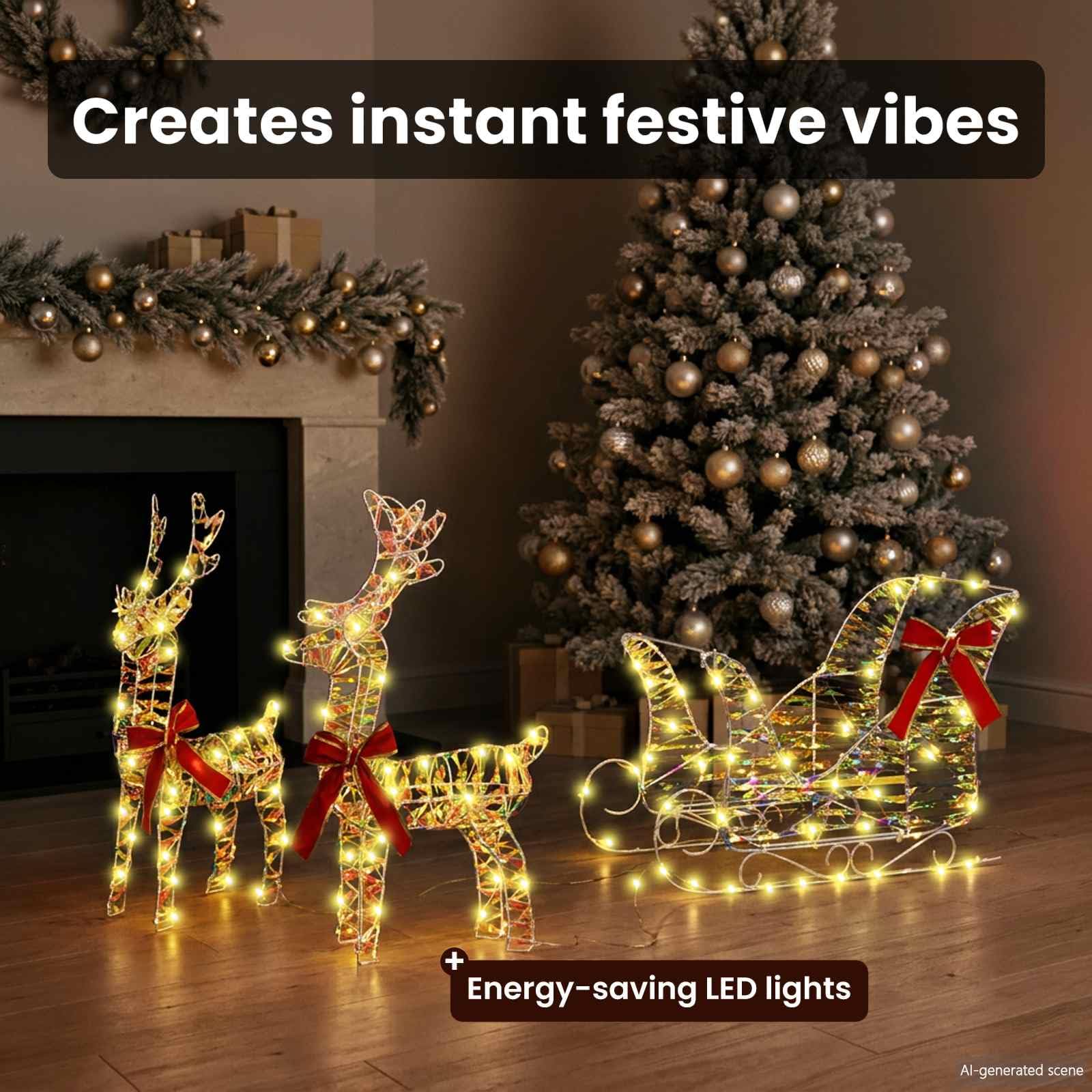 vidaXL Rentier mit Schlitten LED Deko warmweiß 30x12x54,5 cm