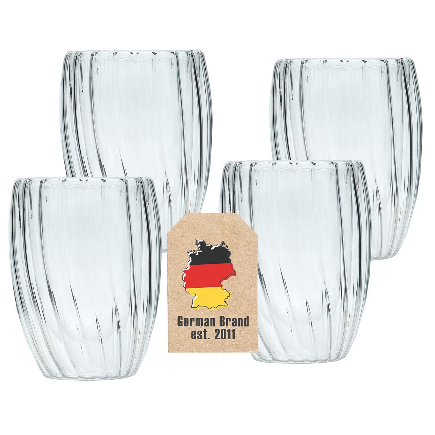 Intirilife Thermo Gläser Doppelwandig 210 ml 4er Set gerillt