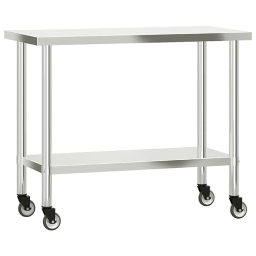 vidaXL Heim & Garten Küchen-Arbeitstisch Edelstahl 110x55x85 cm mit Rollen