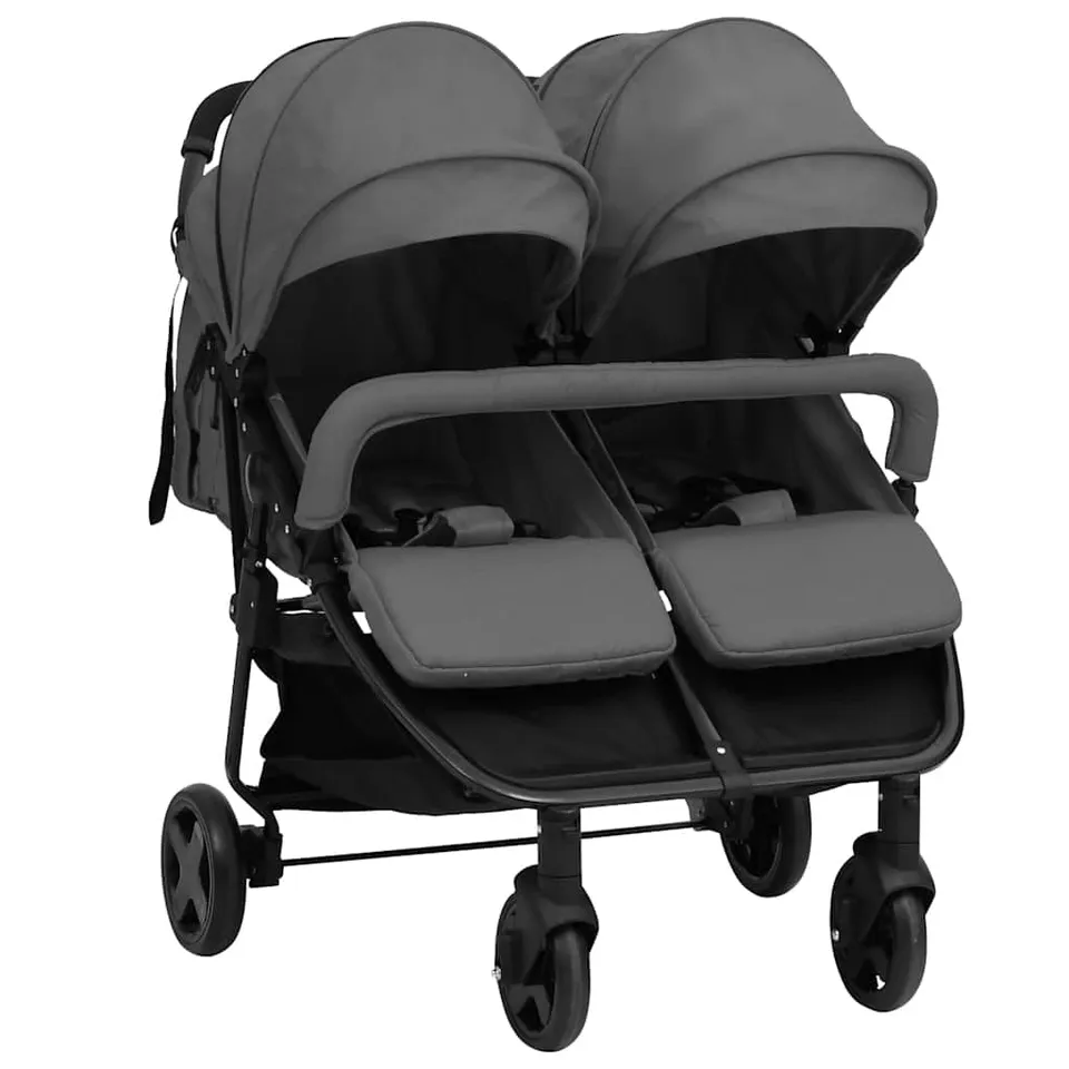vidaXL Baby Geschwisterwagen klappbar Zwillingsbuggy Stahl dunkelgrau