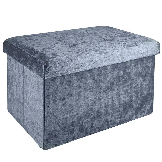 Intirilife Sitzbank 49x30x30 Hocker Samt Grau mit Stauraum