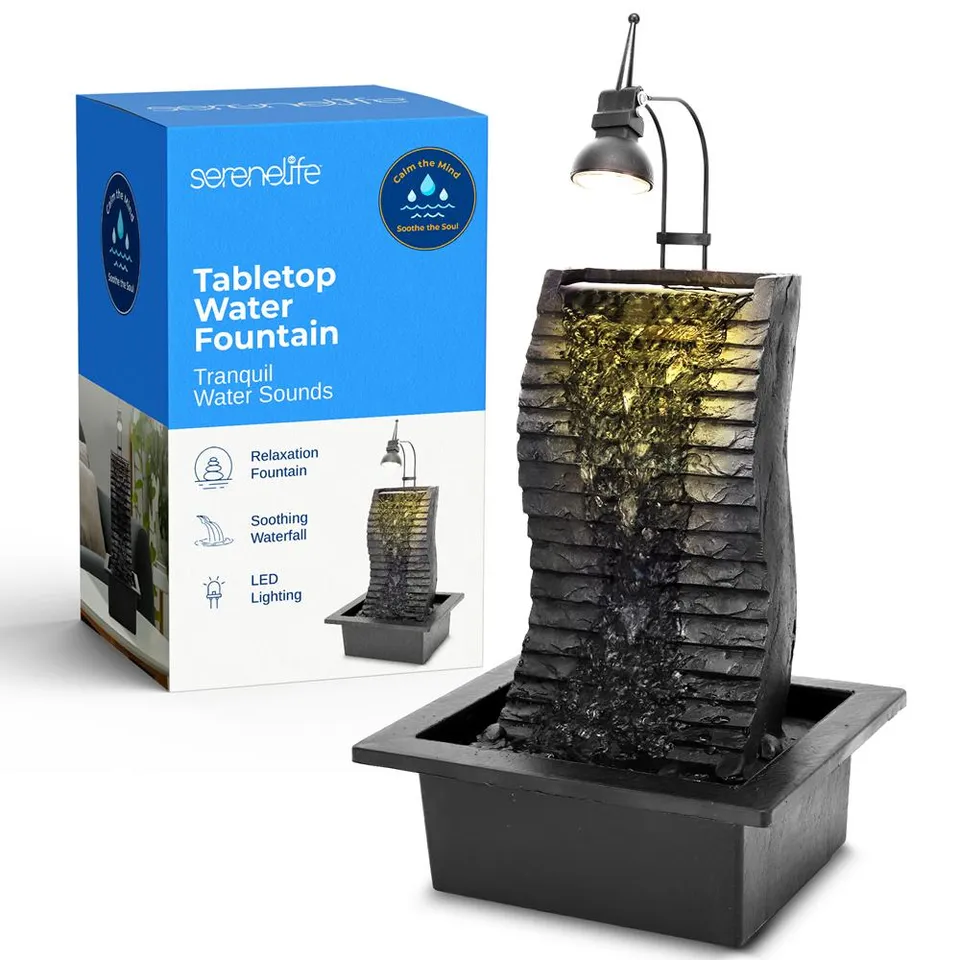 SereneLife Tischbrunnen Zimmerbrunnen LED mit Pumpe
