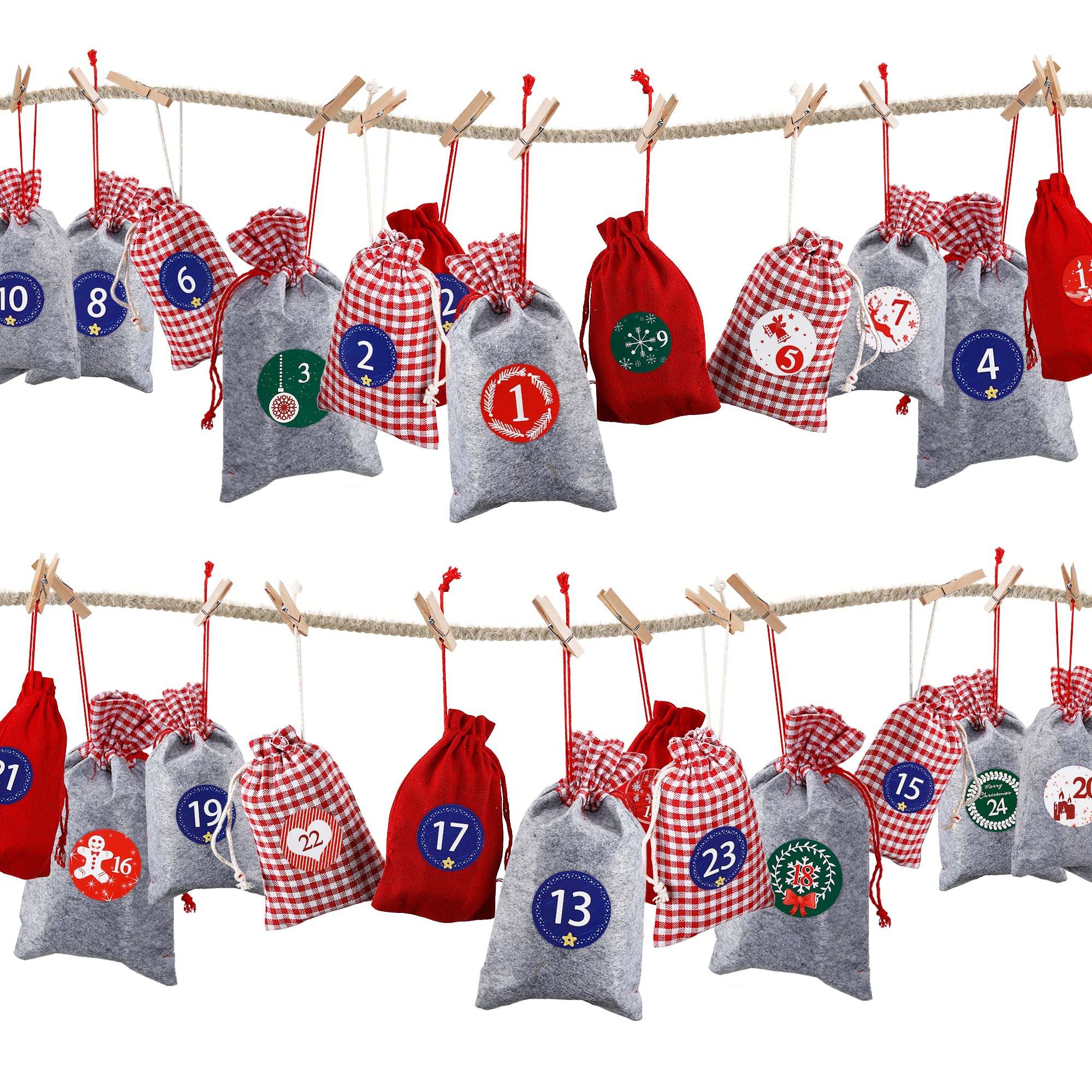 Intirilife Wohnen Adventskalender Beutel 24er-Set Baumwolle bunt