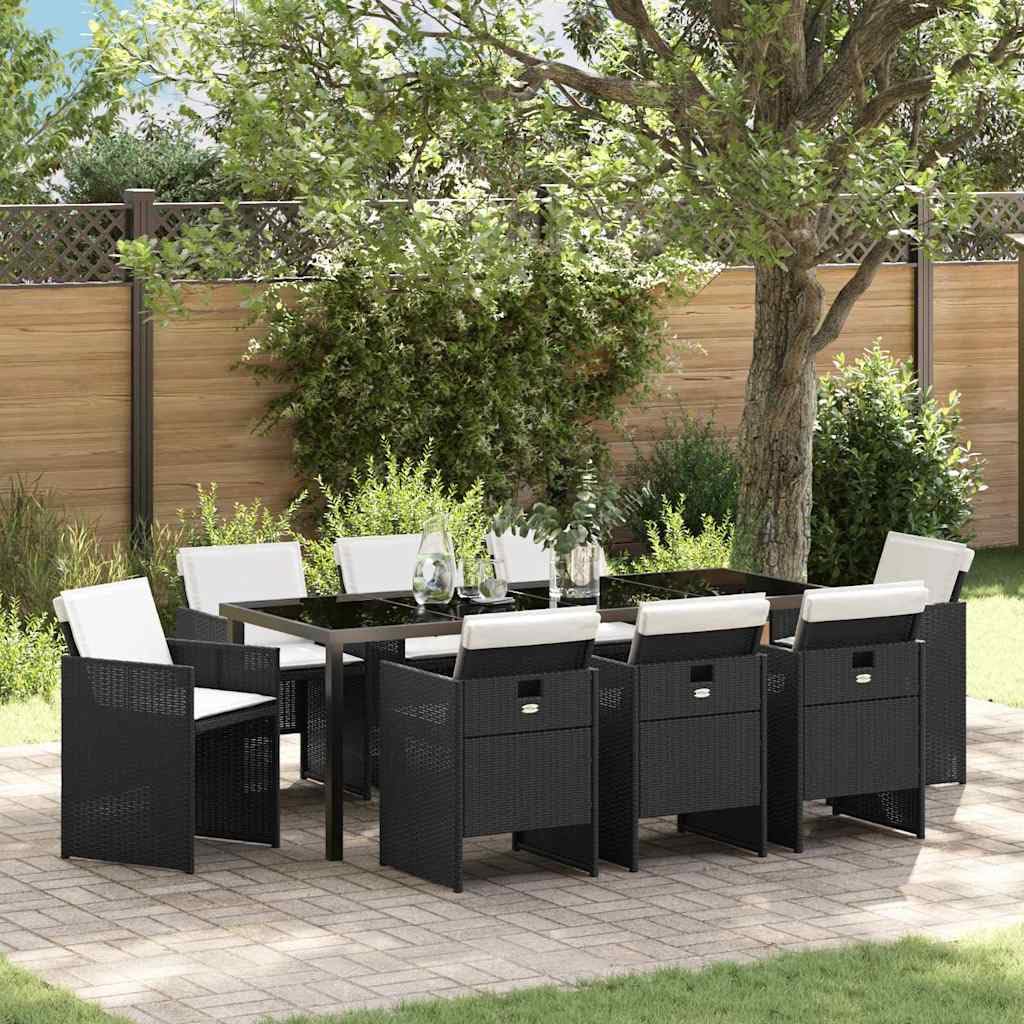 vidaXL Heim & Garten Essgruppe 9-tlg Schwarz Poly-Rattan 200cm
