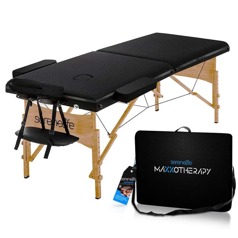 Serenelife Massageliege Holz PU-Leder verstellbar 84 Zoll