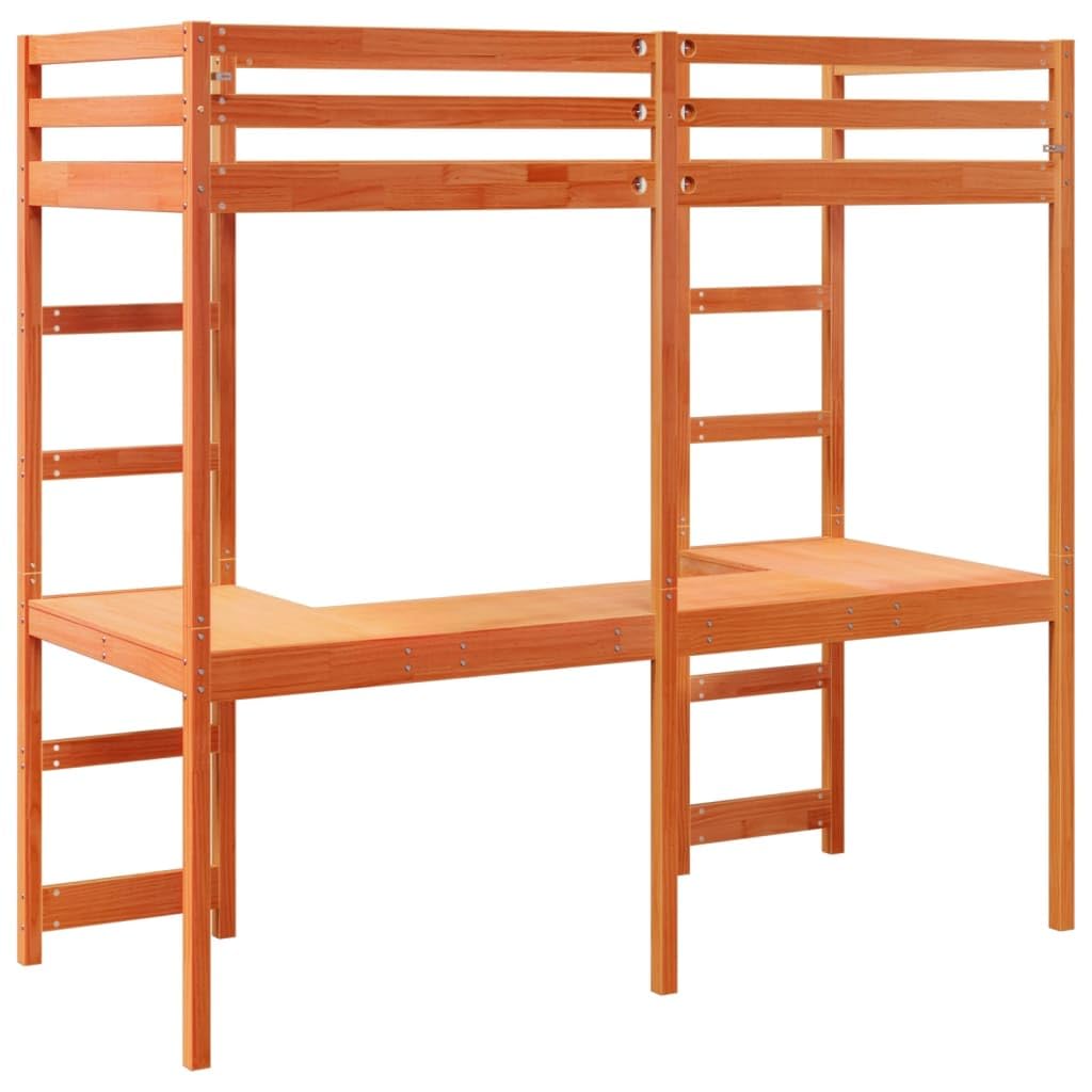 vidaXL Möbel Hochbett 80x200 wachsbraun Kiefer mit Schreibtisch