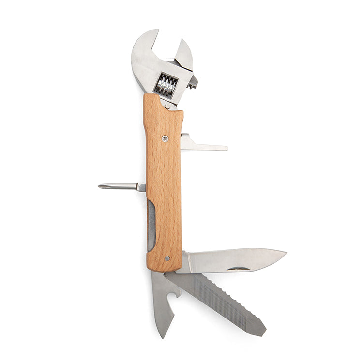Kikkerland Tools & Wellness Multitool Schraubenschlüssel 8-in-1 Holz