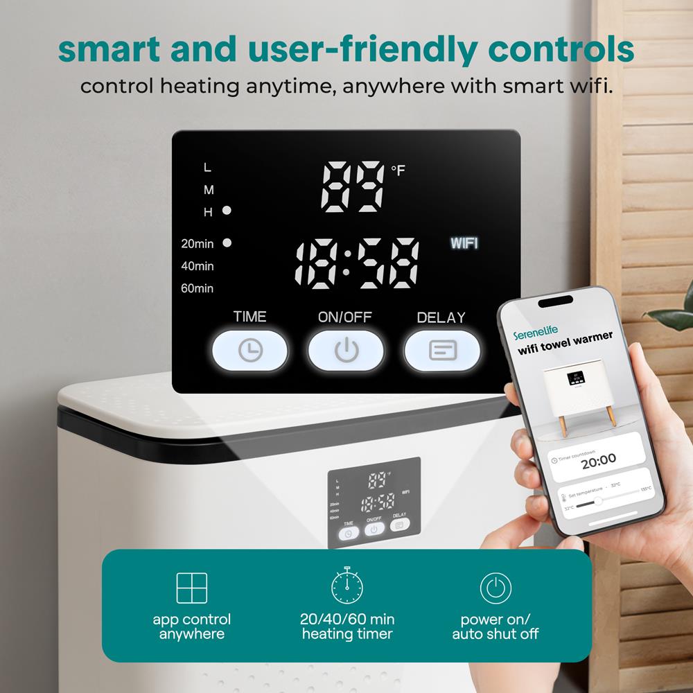 Serenelife Handtuchwärmer schwarz 20 Liter WLAN App