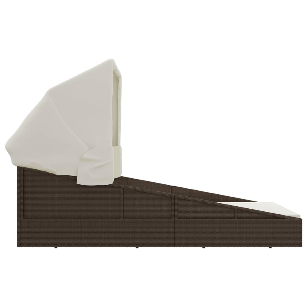 vidaXL Sonnenliege Braun mit Faltdach 200 cm Poly Rattan