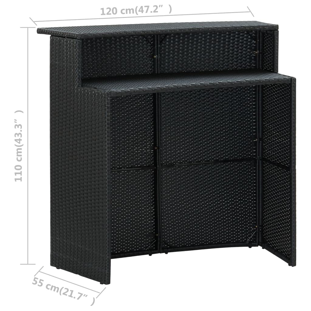 vidaXL Heim & Garten 3-tlg. Gartenbar-Set Rattan Schwarz mit Kissen