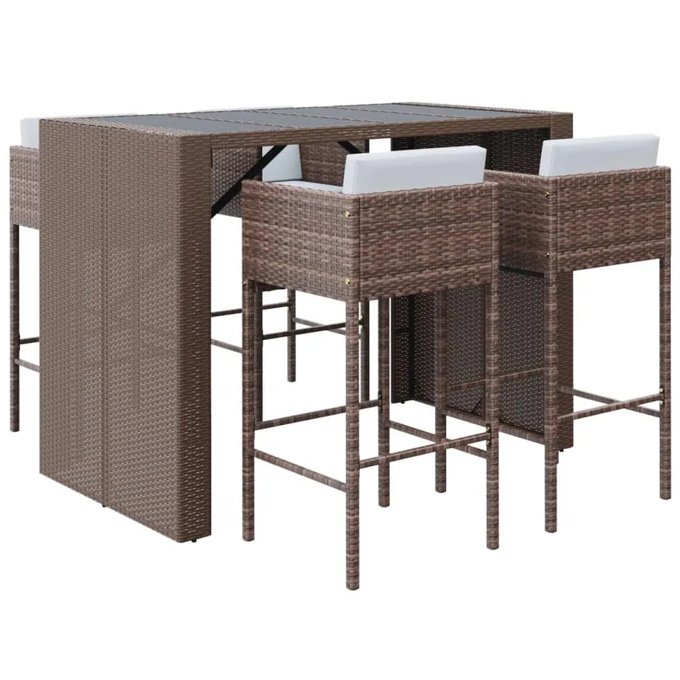 vidaXL Heim & Garten 5-tlg. Gartenbar-Set Rattan Braun mit Kissen