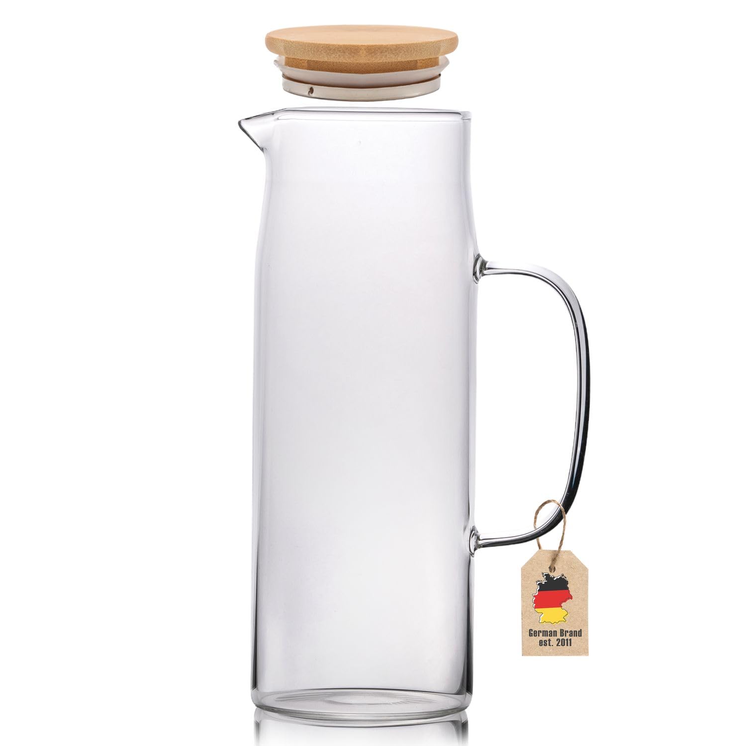 Intirilife Glaskaraffe Borosilikatglas 1,3 L Bambusdeckel