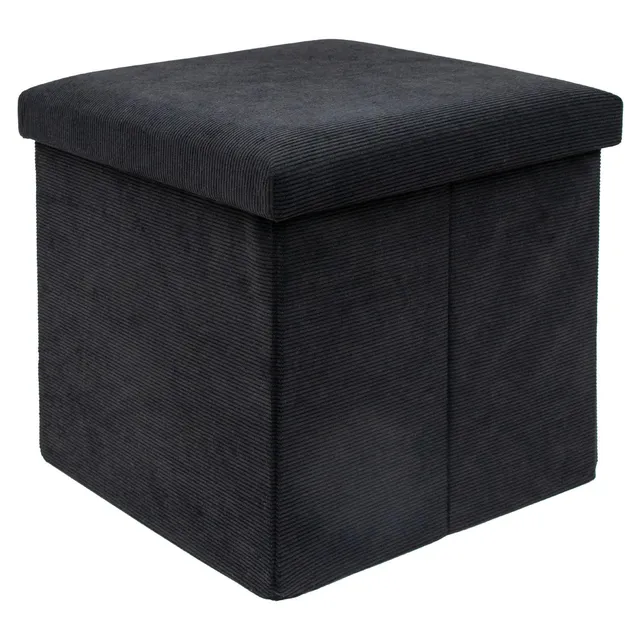 Intirilife Sitzhocker Sitzwürfel 38x38x38 Schwarz Cord Stauraum